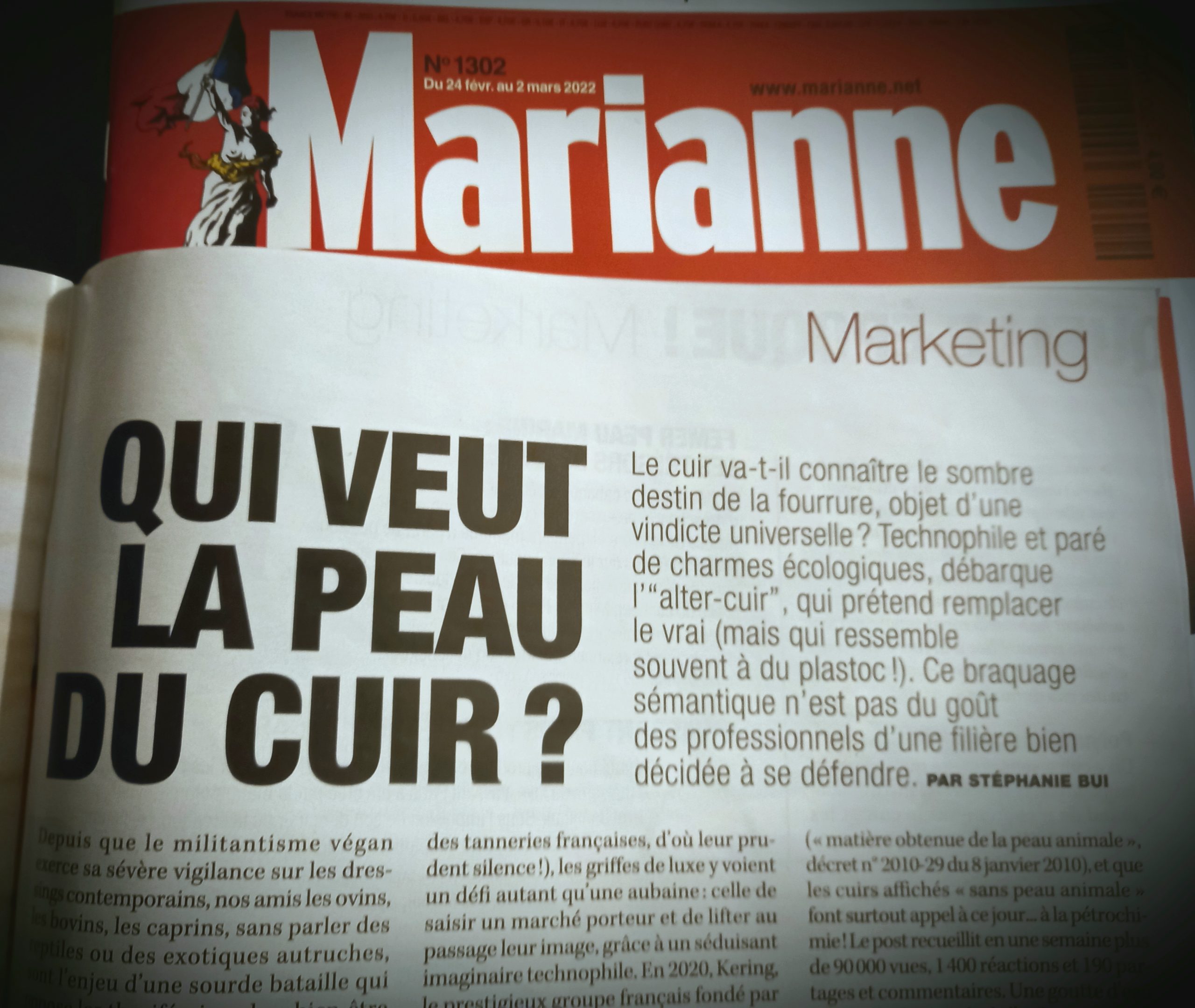 enquête sur le cuir de Stéphanie Bui, dans Marianne 2022